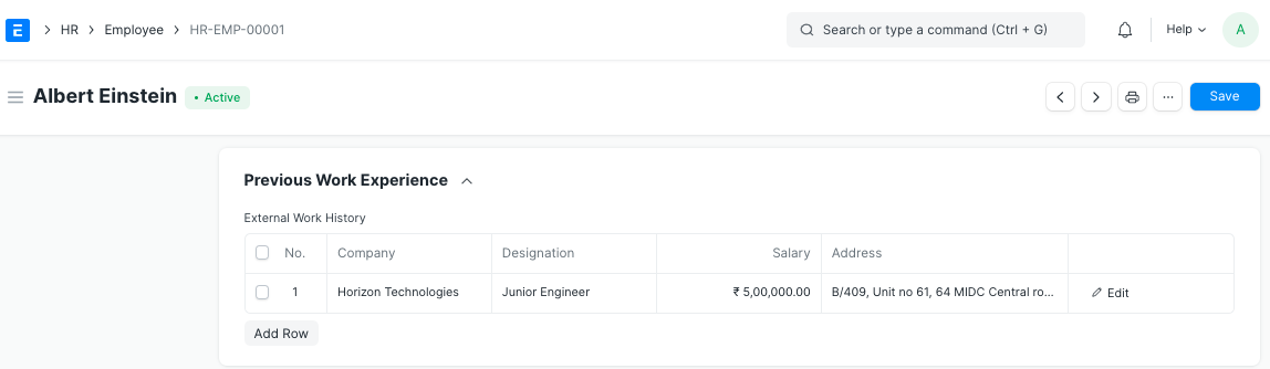 previous work experience