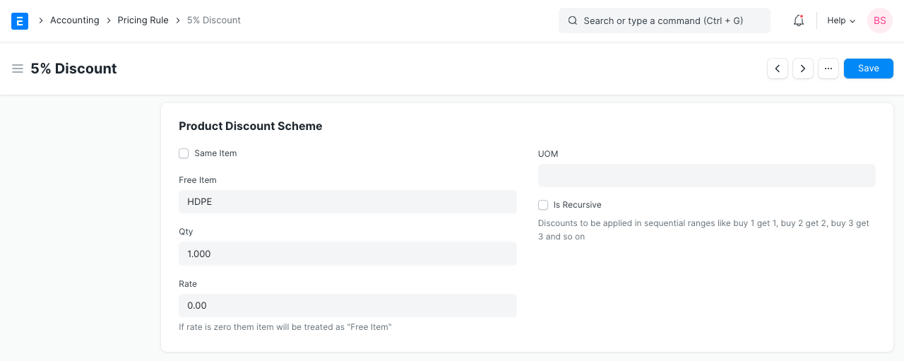 pricing rule other product free