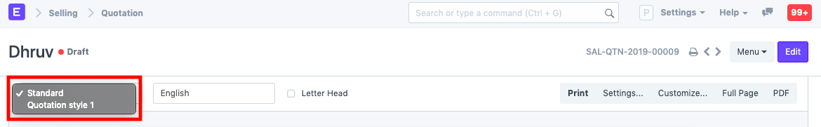 print format selection