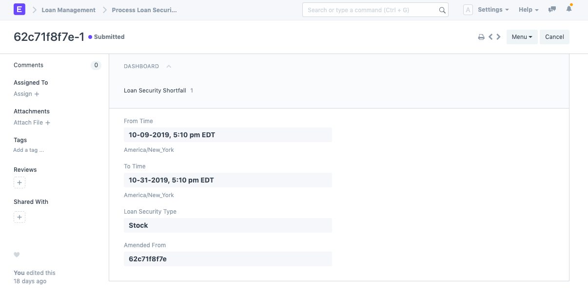 process loan security shortfall