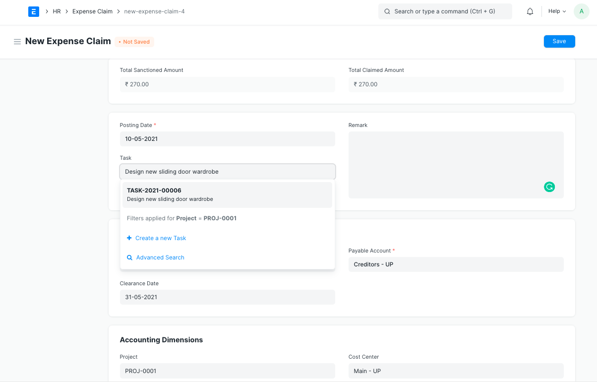 project expense claim 1