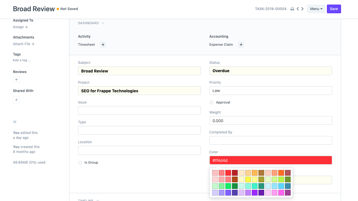 project gantt pick color