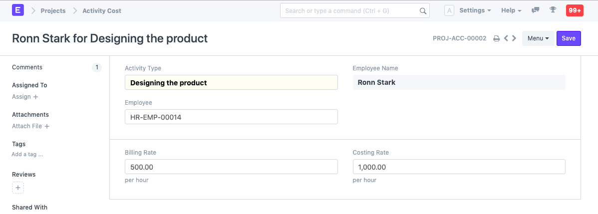 projects activity cost