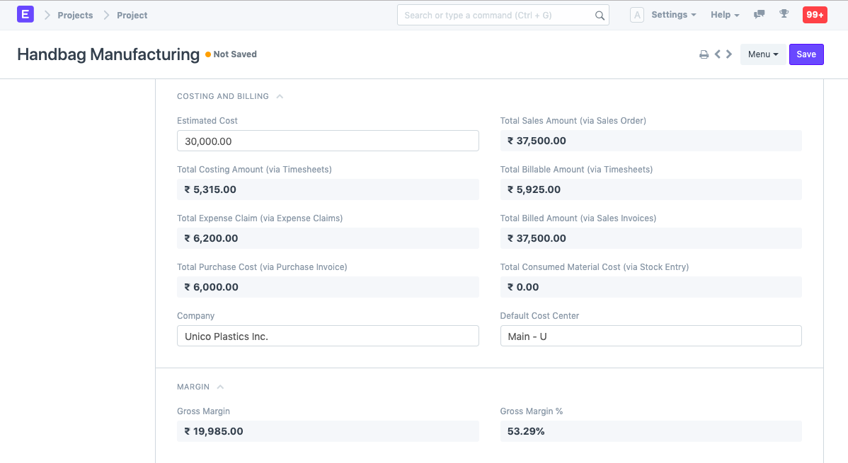 projects costing and billing