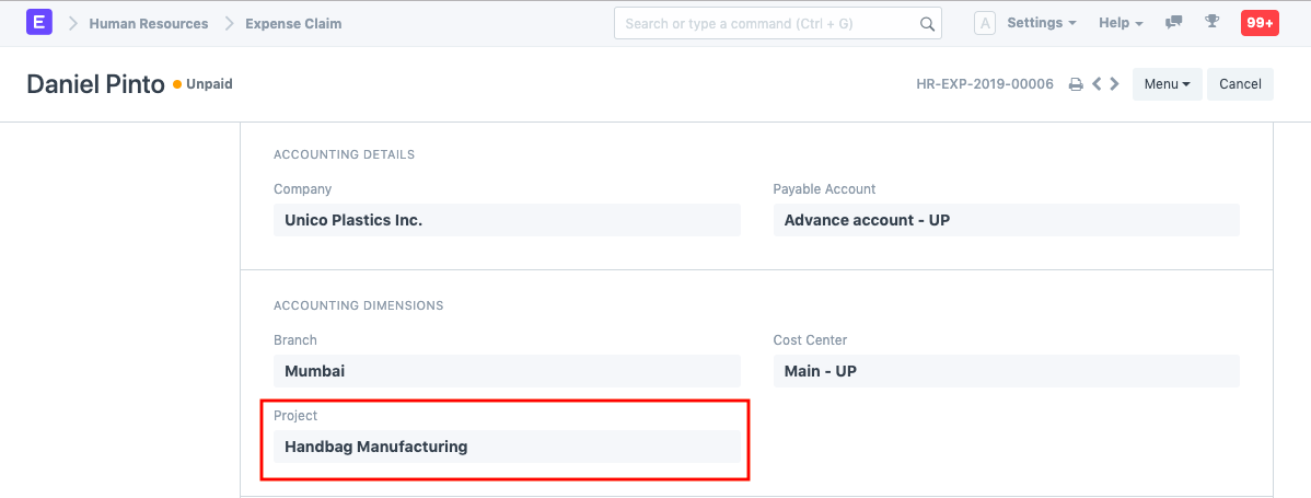 projects expense claim