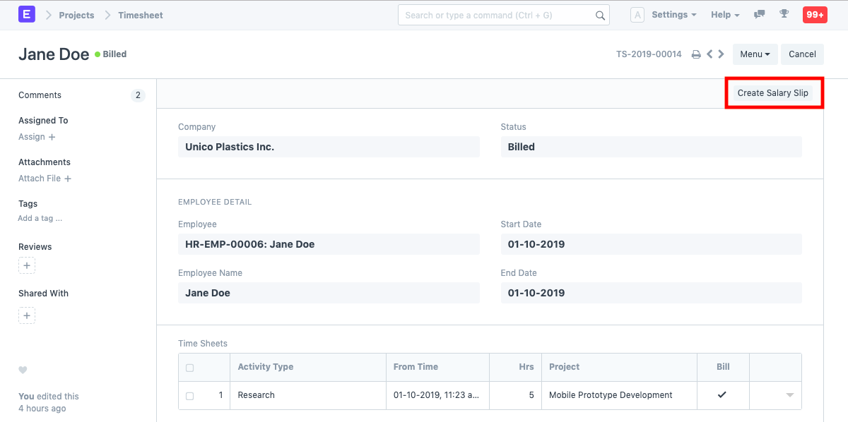 projects salary slip from timesheet