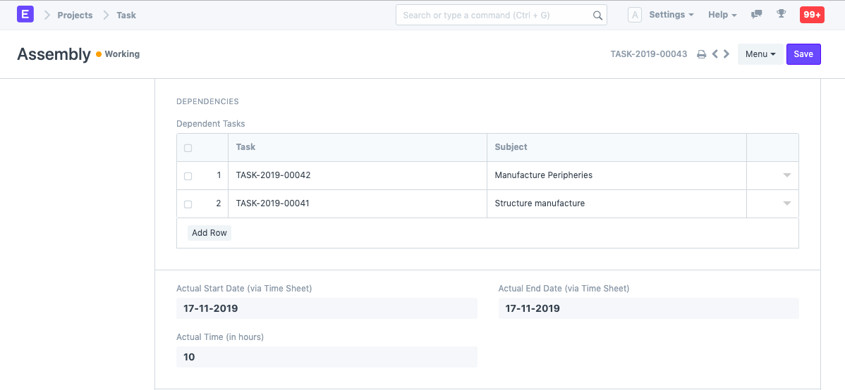 projects task dependencies