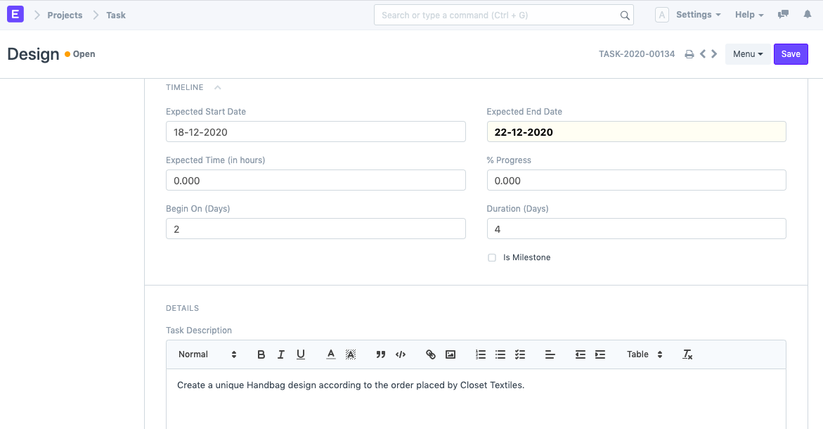 projects task timeline