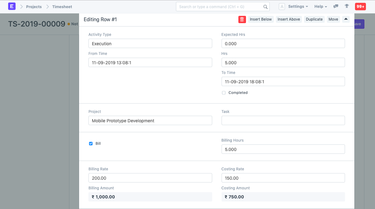 projects time sheet expansion