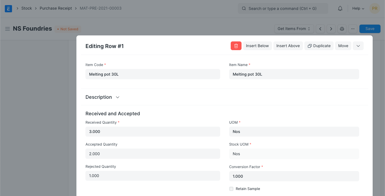 purchase receipt item