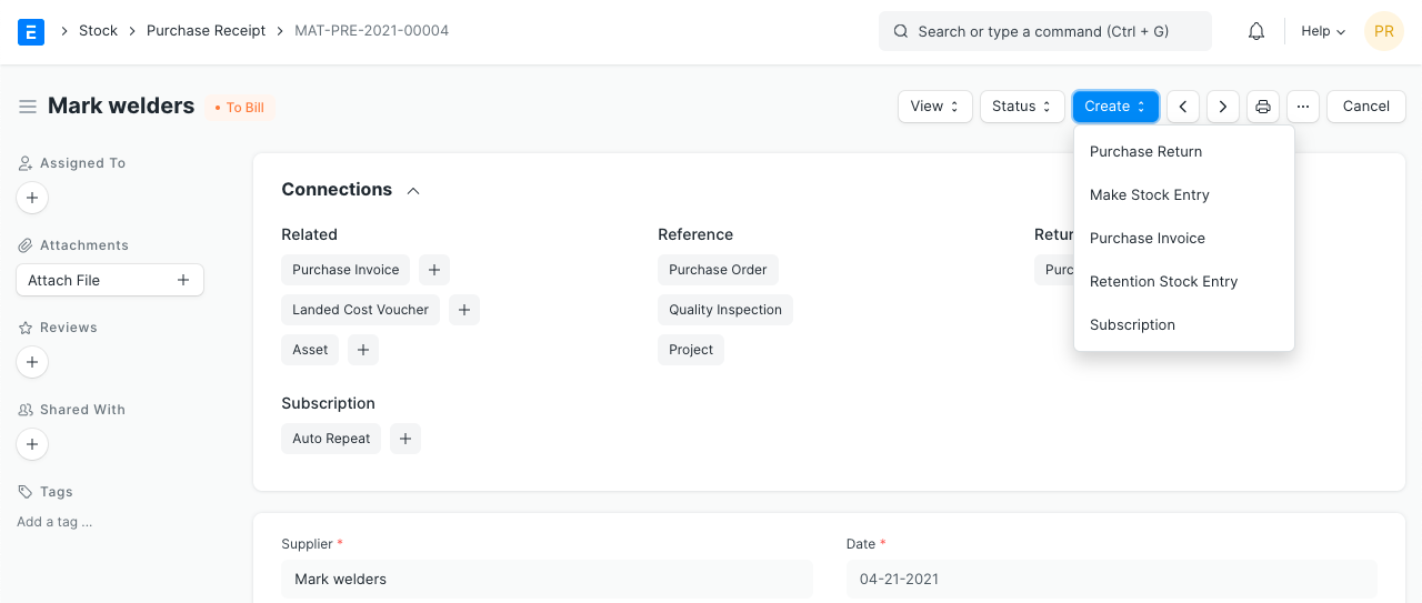 purchase receipt submit