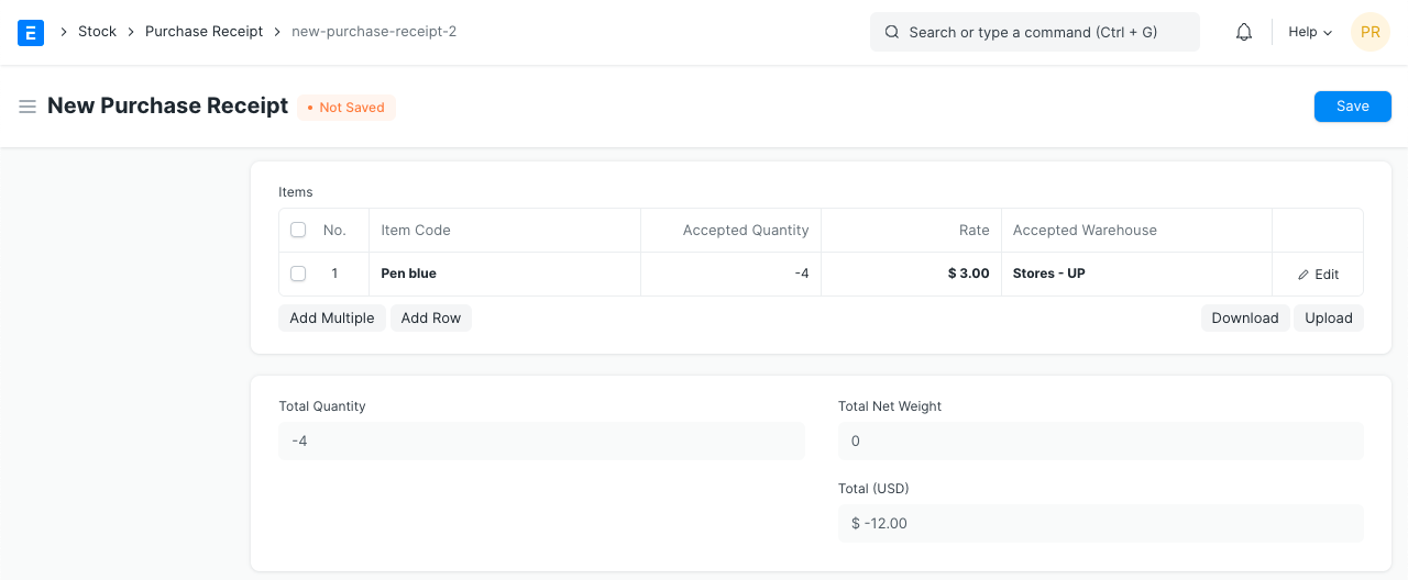purchase return against purchase receipt