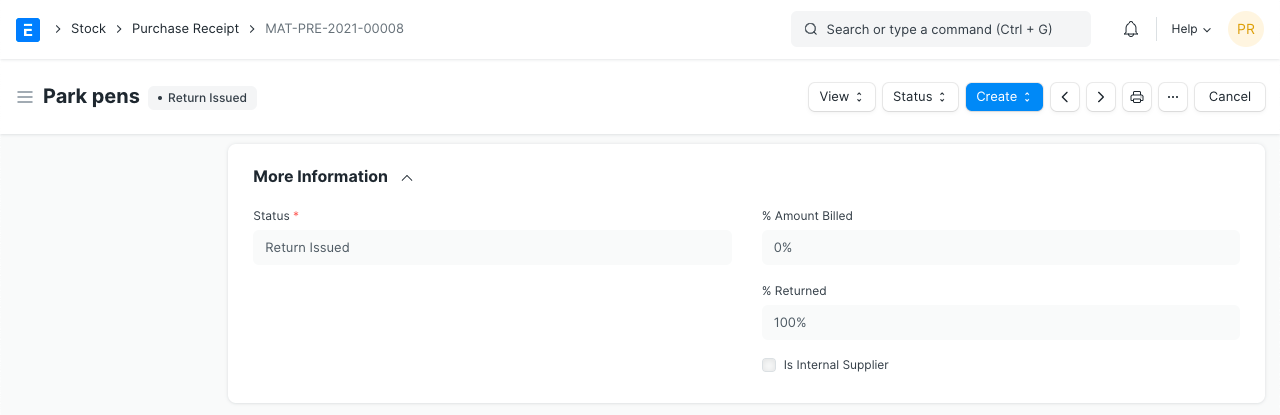 purchase return issue