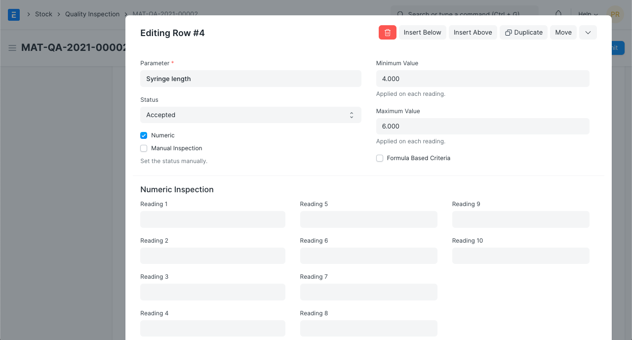 quality inspection numeric reading