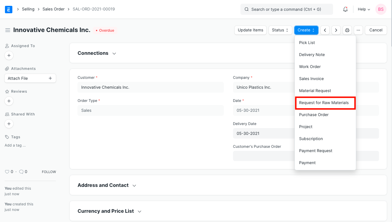 request for raw materials