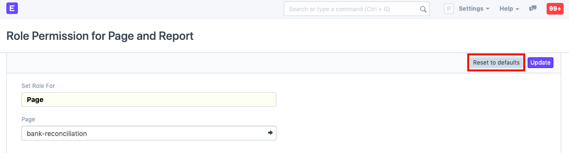 reset roles permission for page report