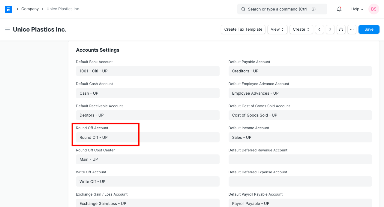 round off account in company