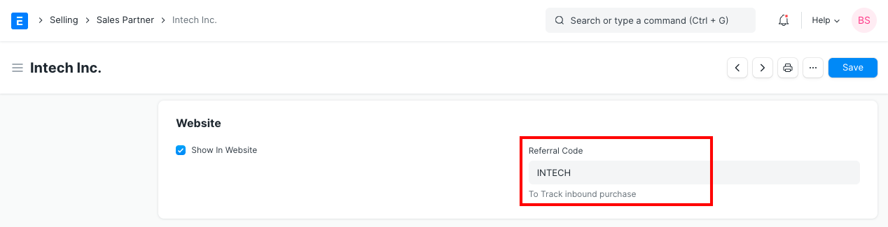sales partner refrral code