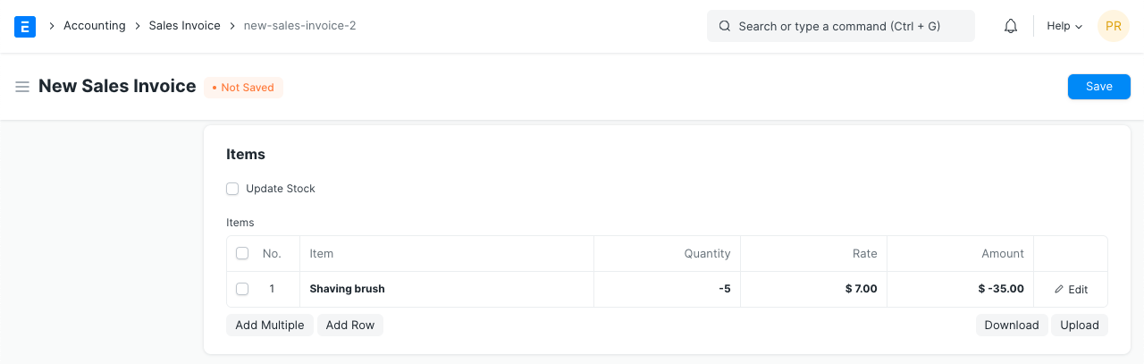 sales return against sales invoice