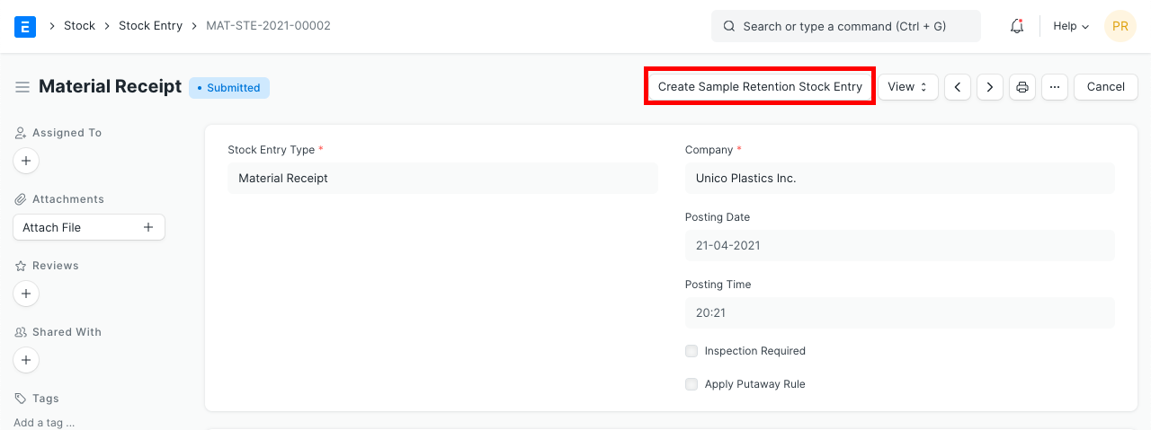 sample retention button