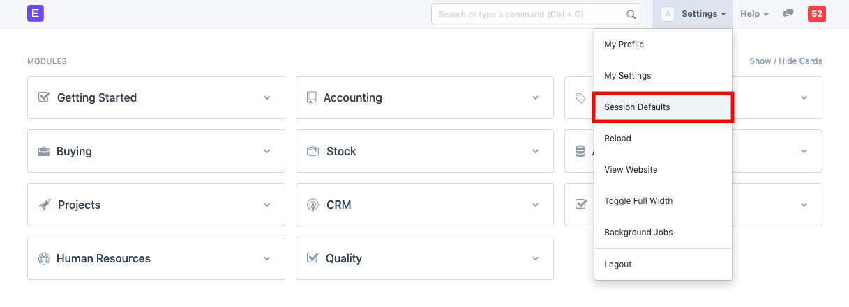 session defaults menu