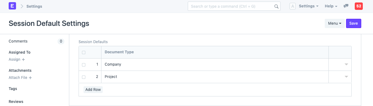 session defaults settings