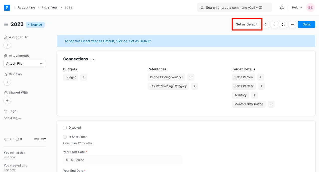set fiscal year as default