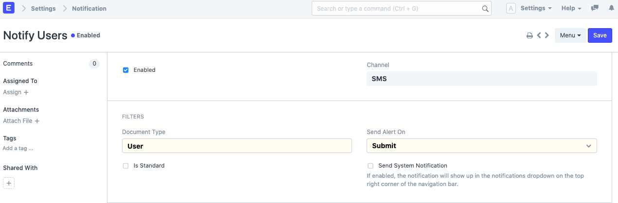 sms notification channel