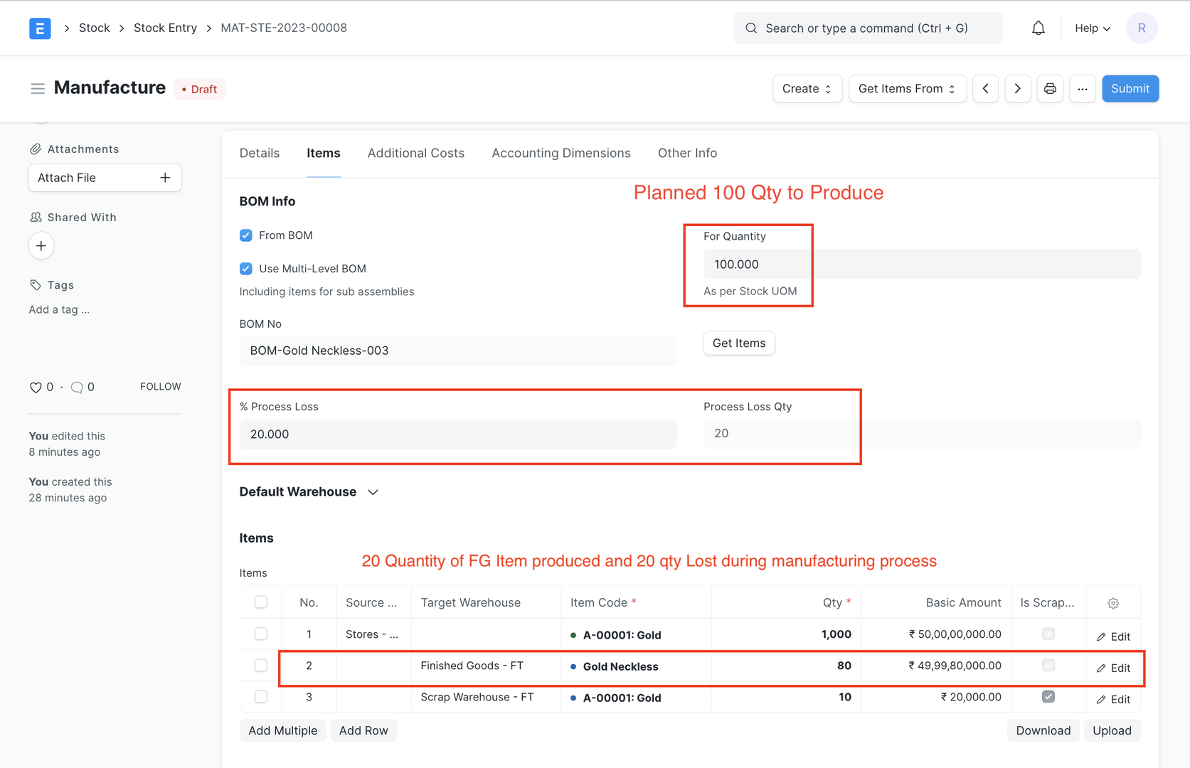 ste manufacture process loss