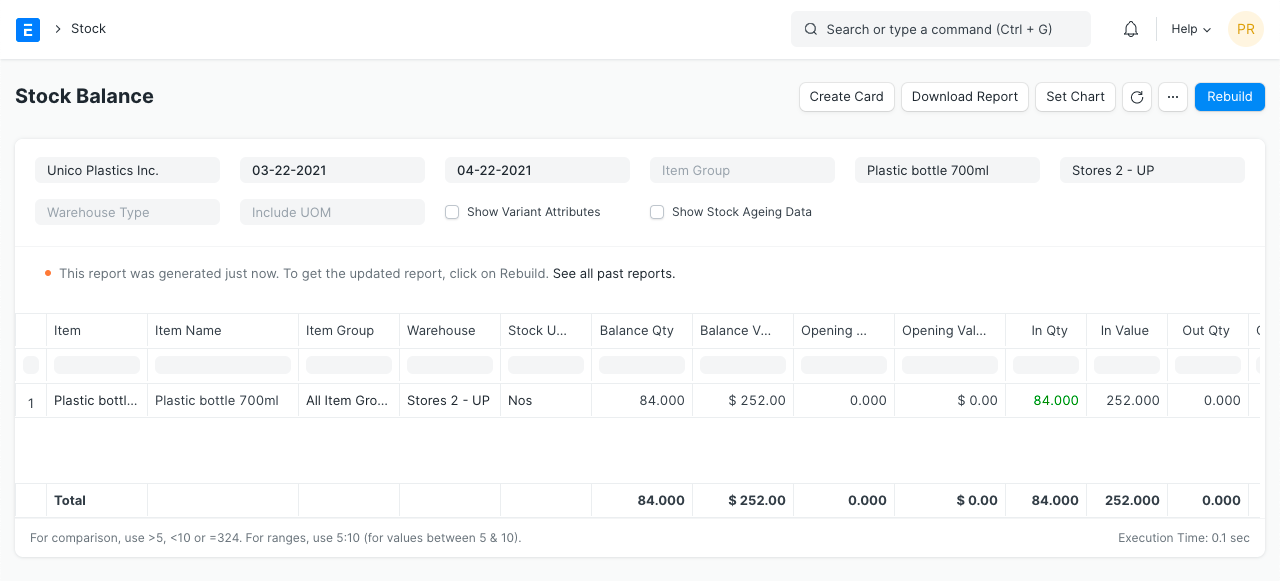 stock balance report