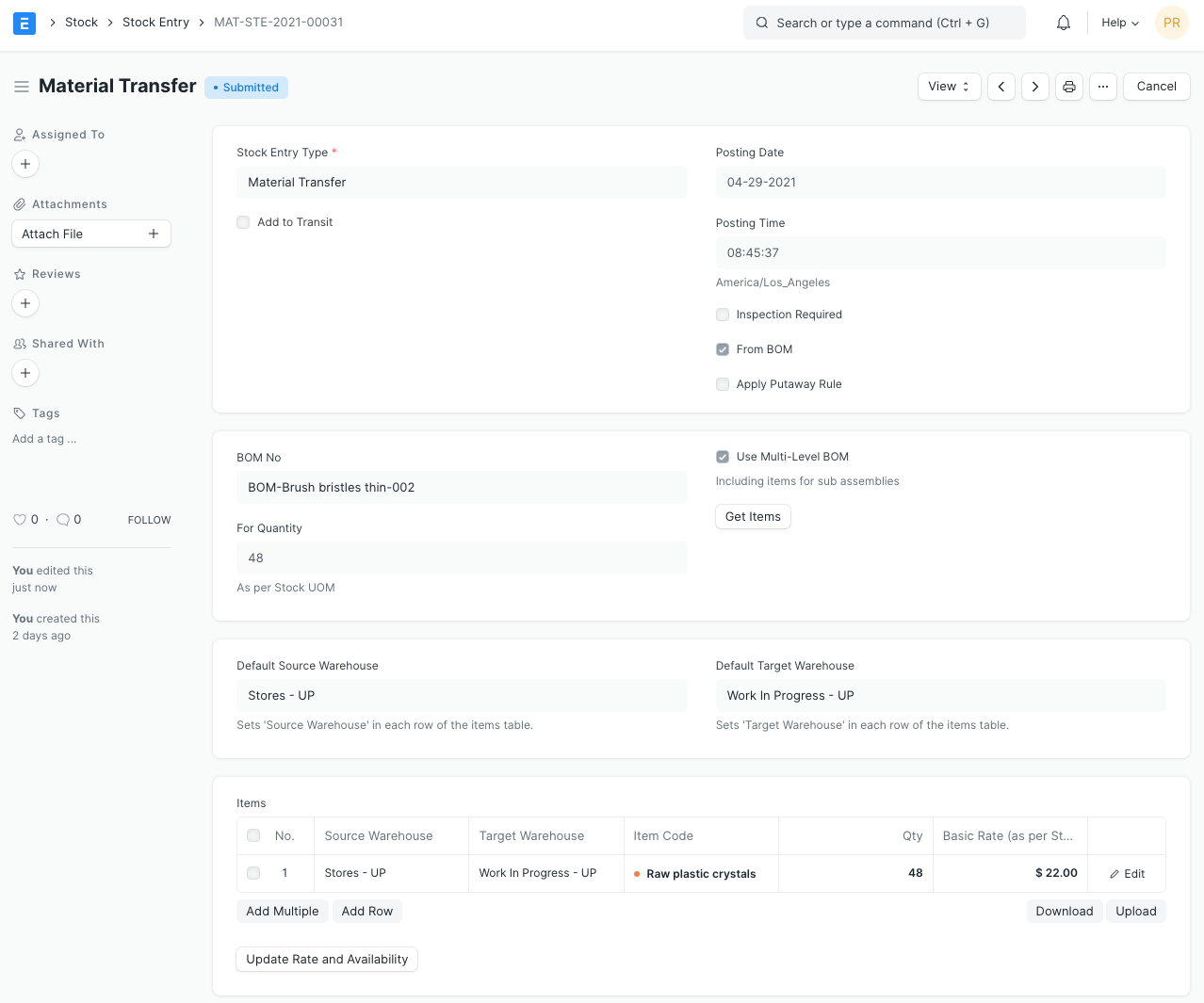 stock entry transfer