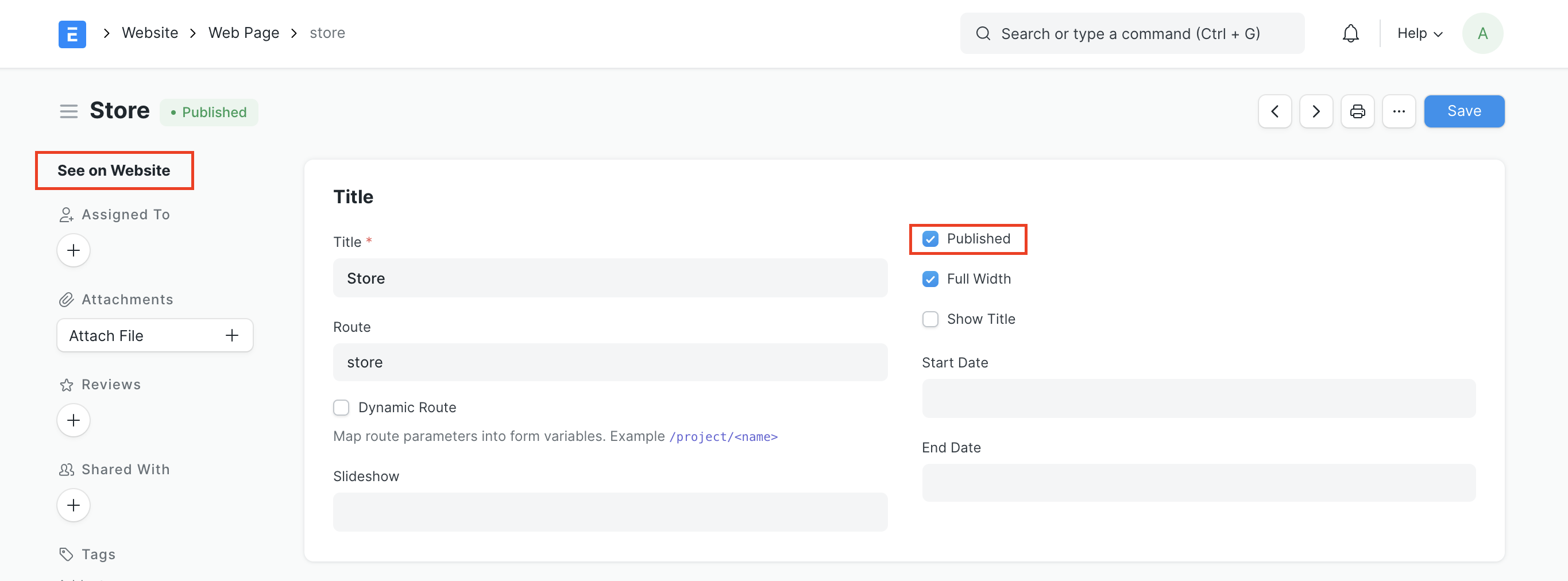 store page published