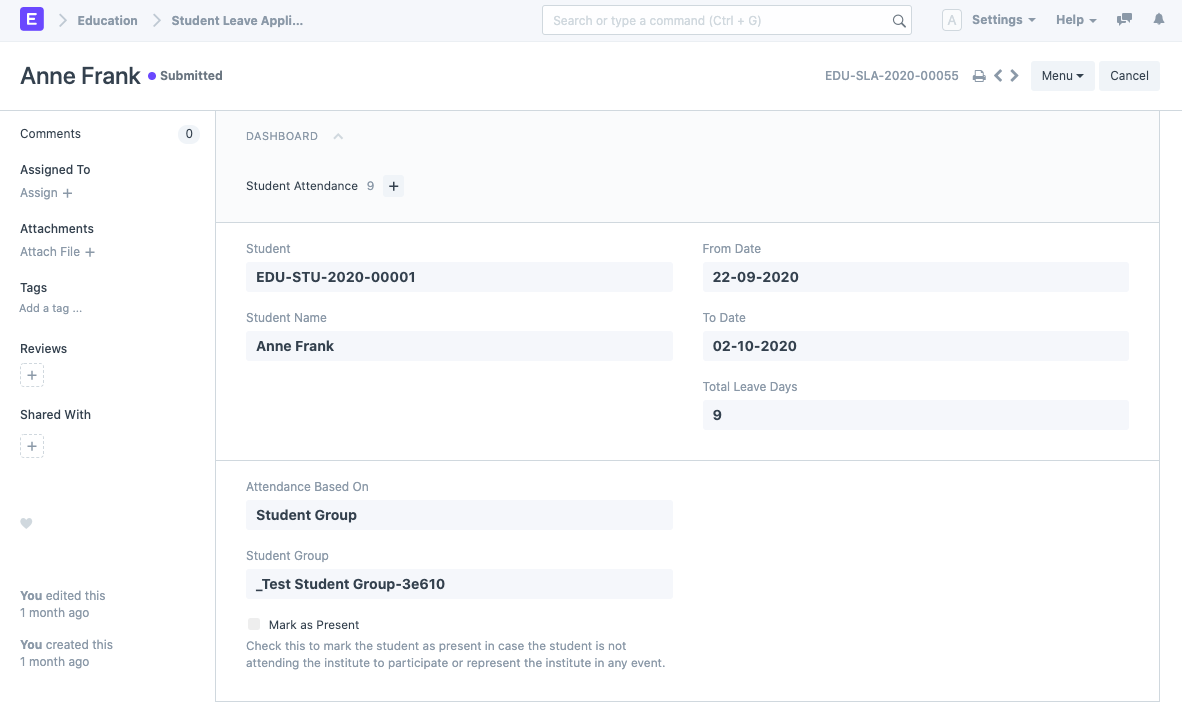 student leave application