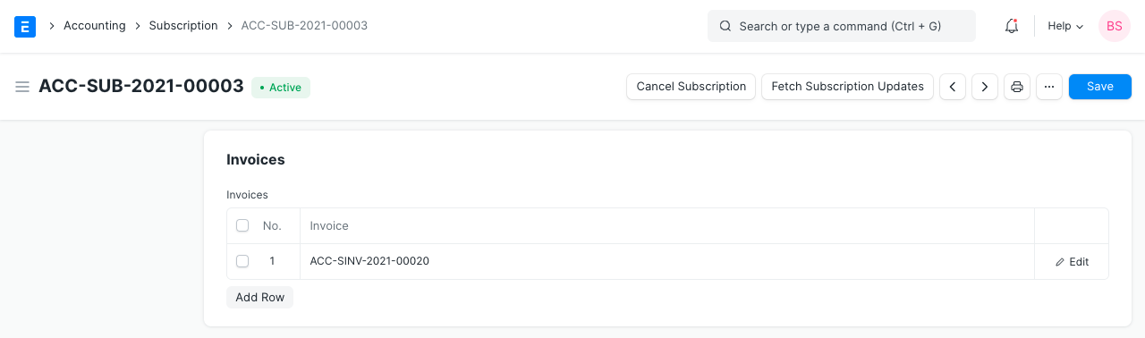 subscription invoices
