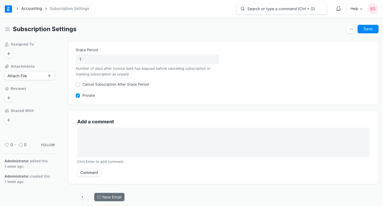 subscription settings