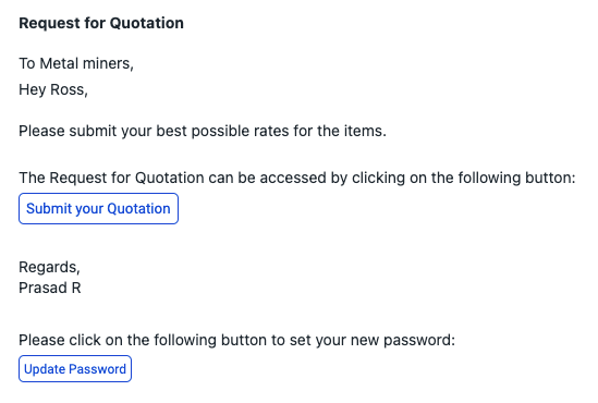 supplier email with update password