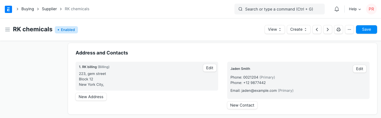 supplier new address contact