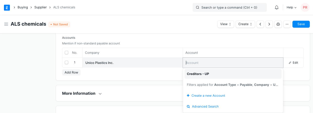 supplier payable account