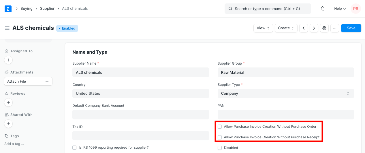 supplier po pr required