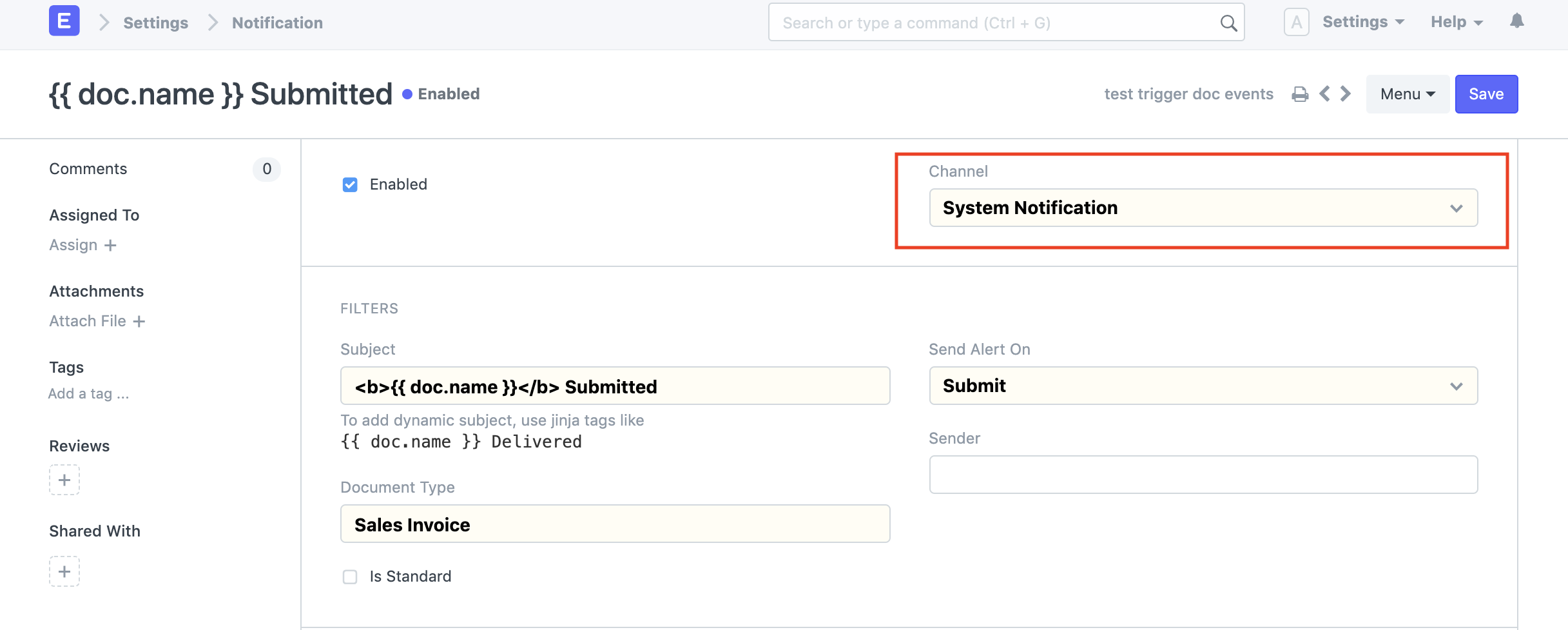 system notifications channel