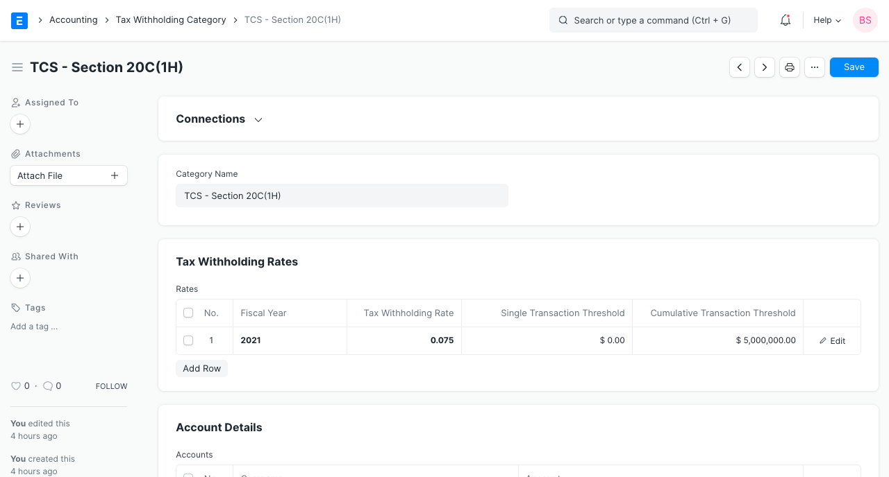tax withholding category for tcs