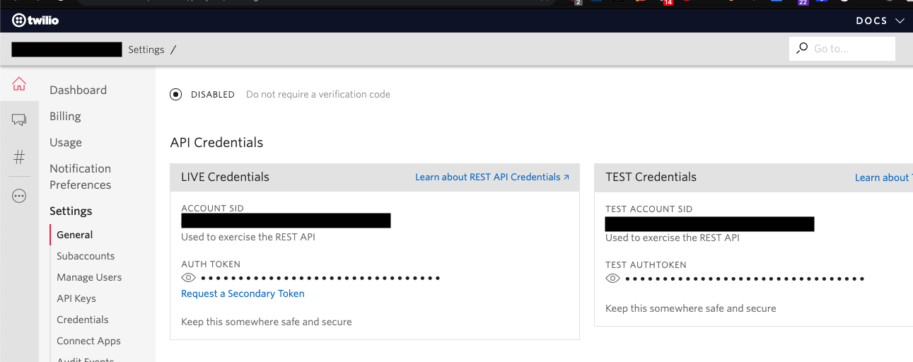 twilio credentials