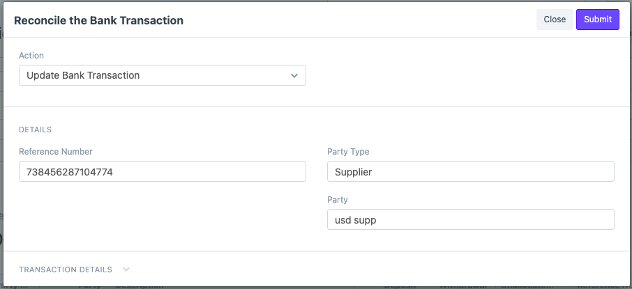 update bank transaction