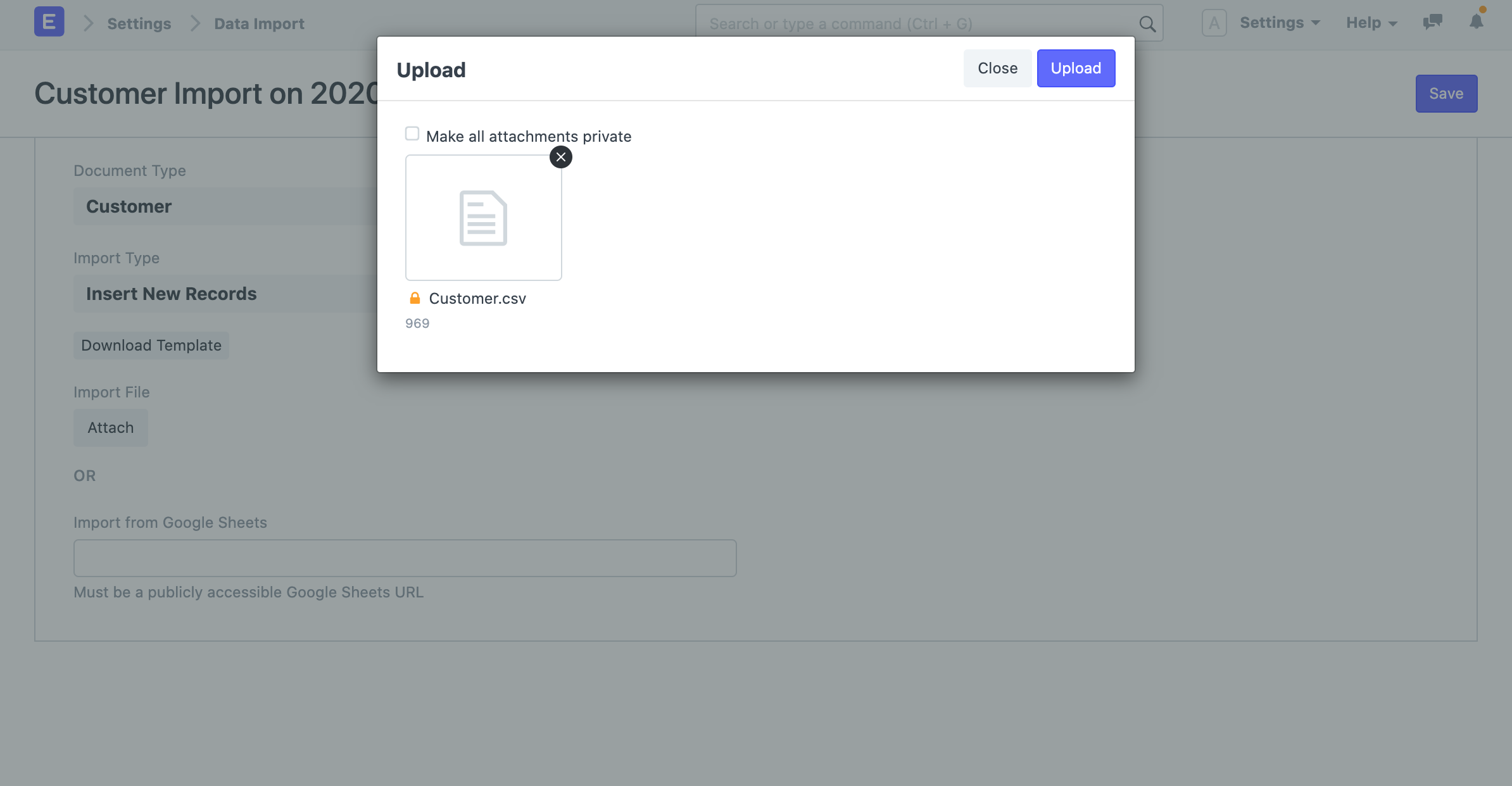 upload template file
