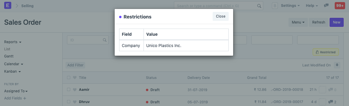 user restricted to company