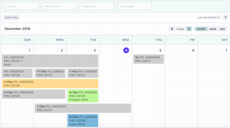 using calender job card