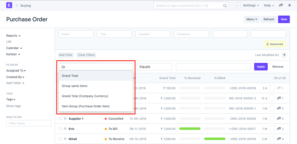 using search filer 1