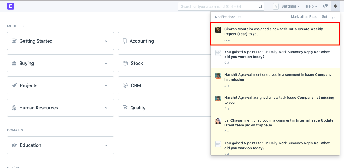 using todo notification