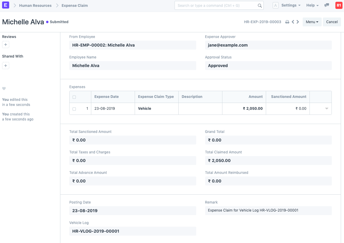 vehicle log expense claim