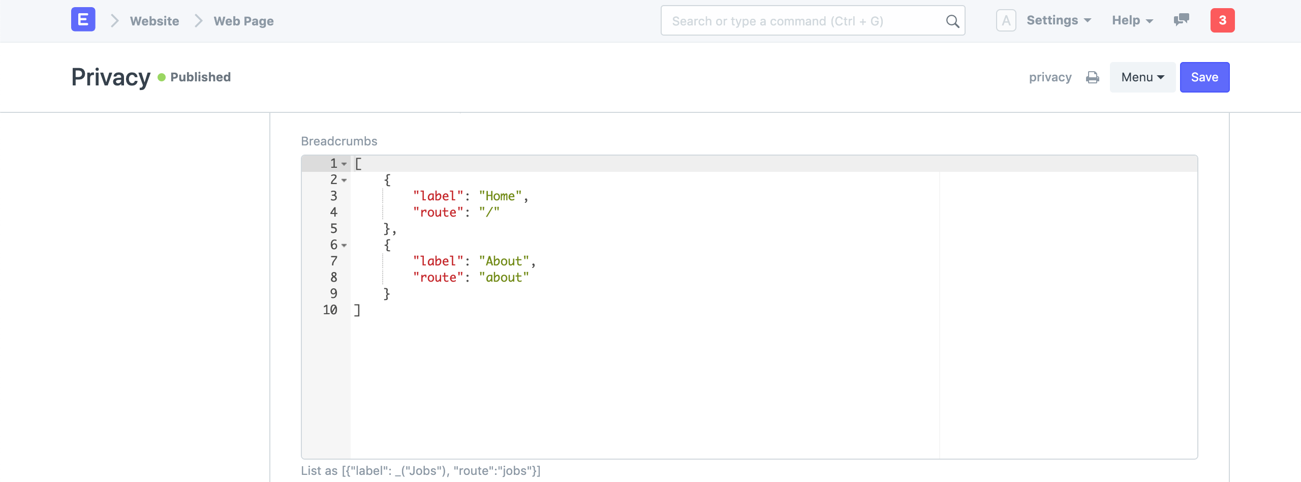 web page breadcrumbs